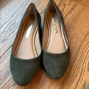 Olive green almond toe suede flats